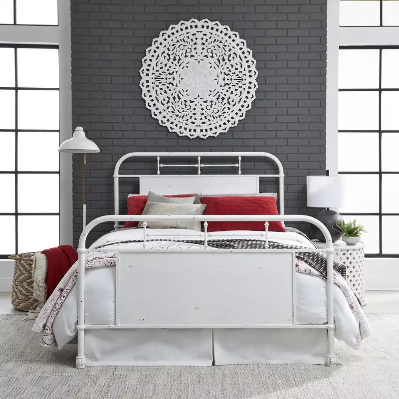 Vintage Series King Metal Bed in Antique White - Liberty