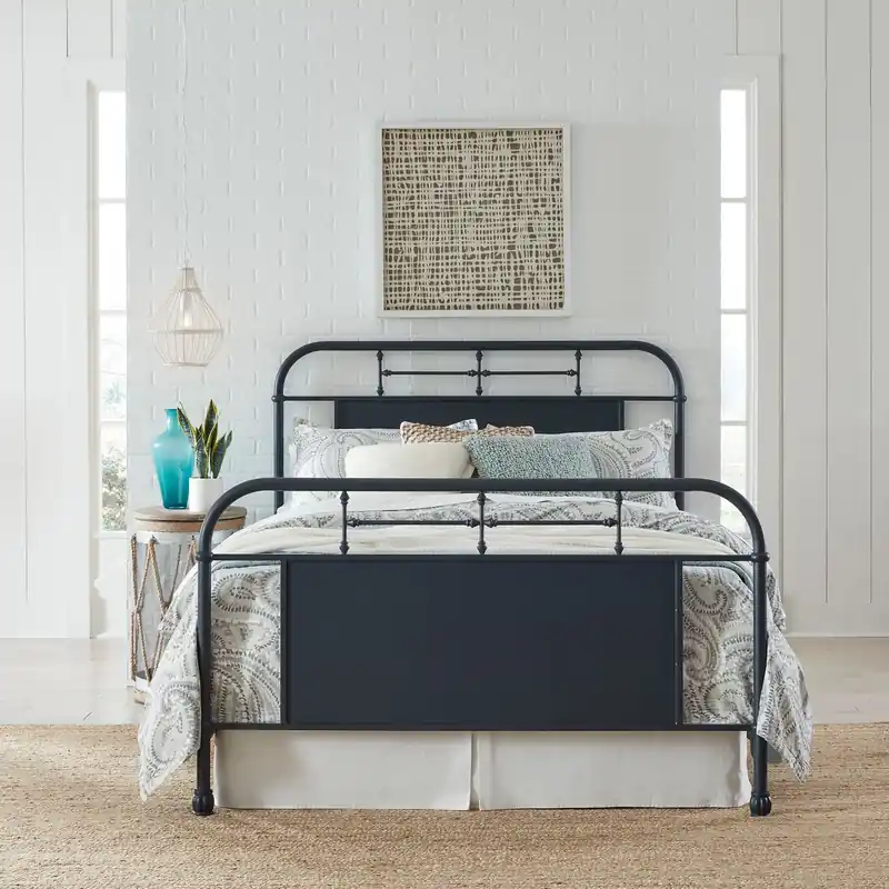 Vintage Series Queen Metal Bed in Navy - Liberty