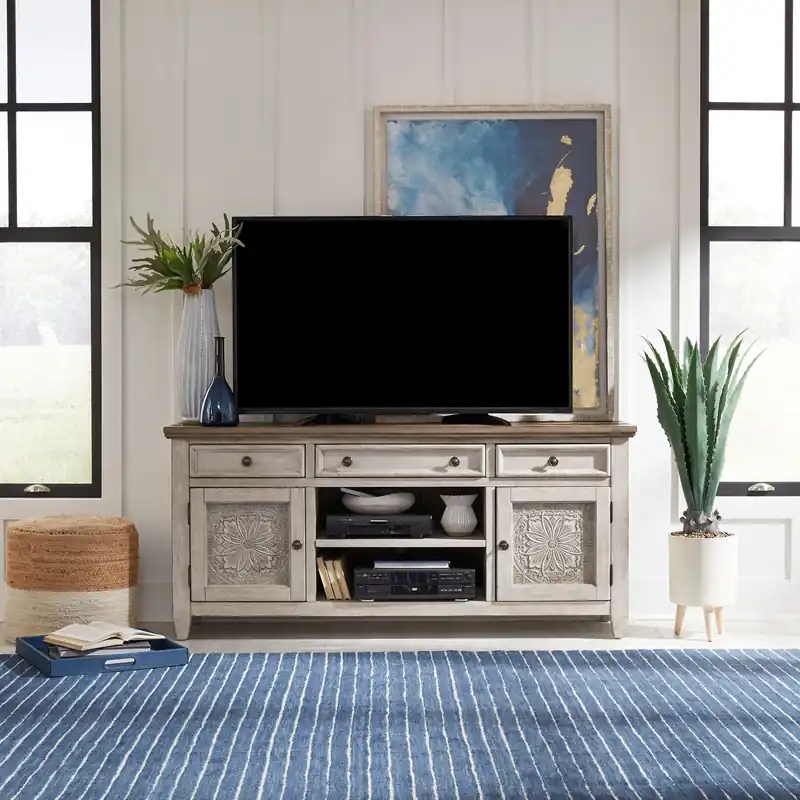 Heartland 66" Tile TV Console in Antique White - Liberty