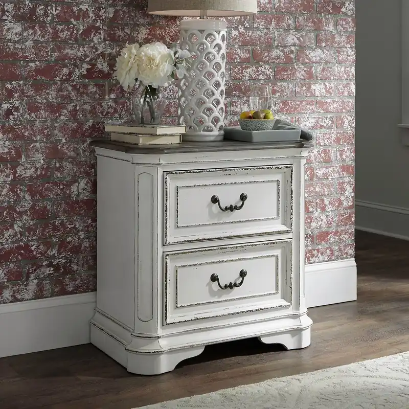Magnolia Manor Two Drawer Nightstand in Antique White - Liberty