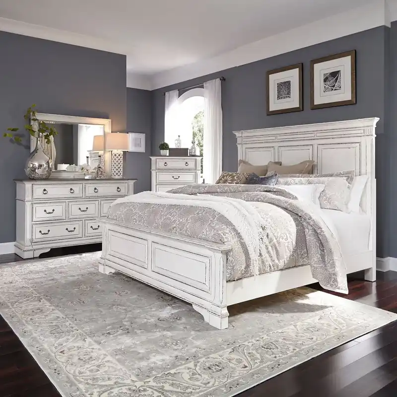 Abbey Park King California Panel Bed, Dresser & Mirror, Chest - Liberty