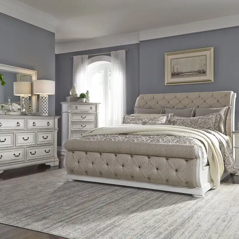 Abbey Park King Uph Sleigh Bed, Dresser & Mirror, Chest - Liberty