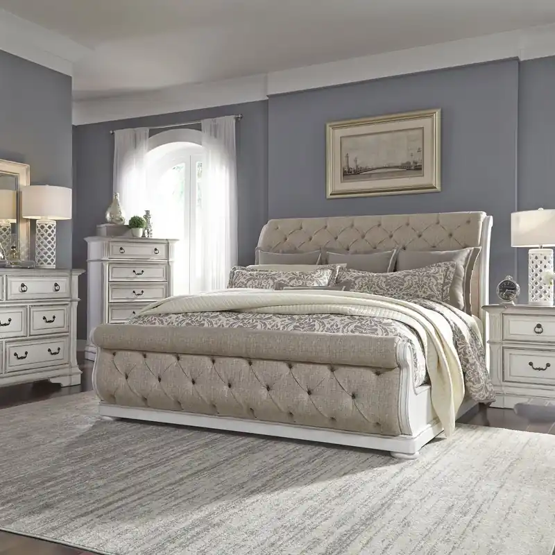 Abbey Park King Uph Sleigh Bed, Dresser & Mirror, Chest, Night Stand - Liberty