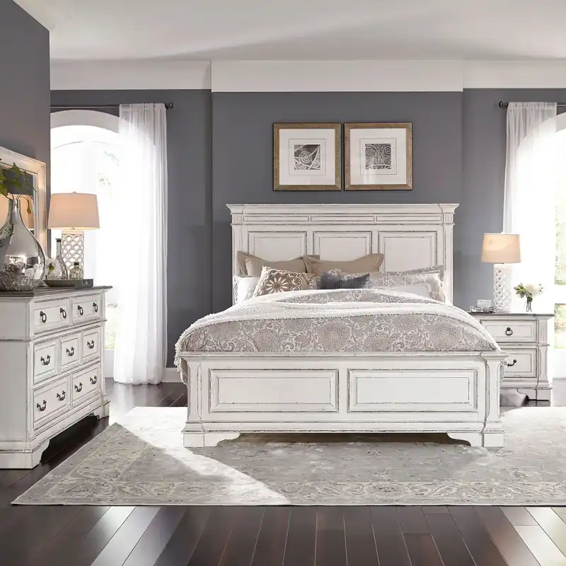 Abbey Park Queen Panel Bed, Dresser & Mirror, Night Stand - Liberty