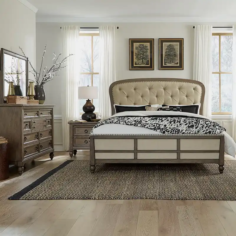 Americana Farmhouse Queen Shelter Bed, Dresser & Mirror, Night Stand - Liberty