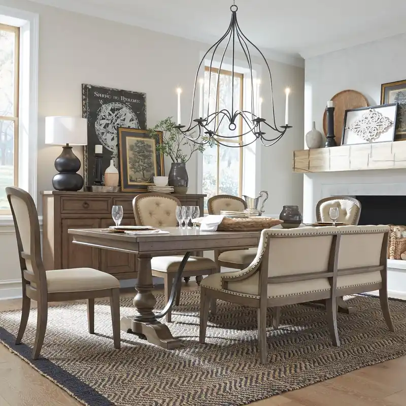 Americana Farmhouse Optional 6 Piece Trestle Table Set - Liberty