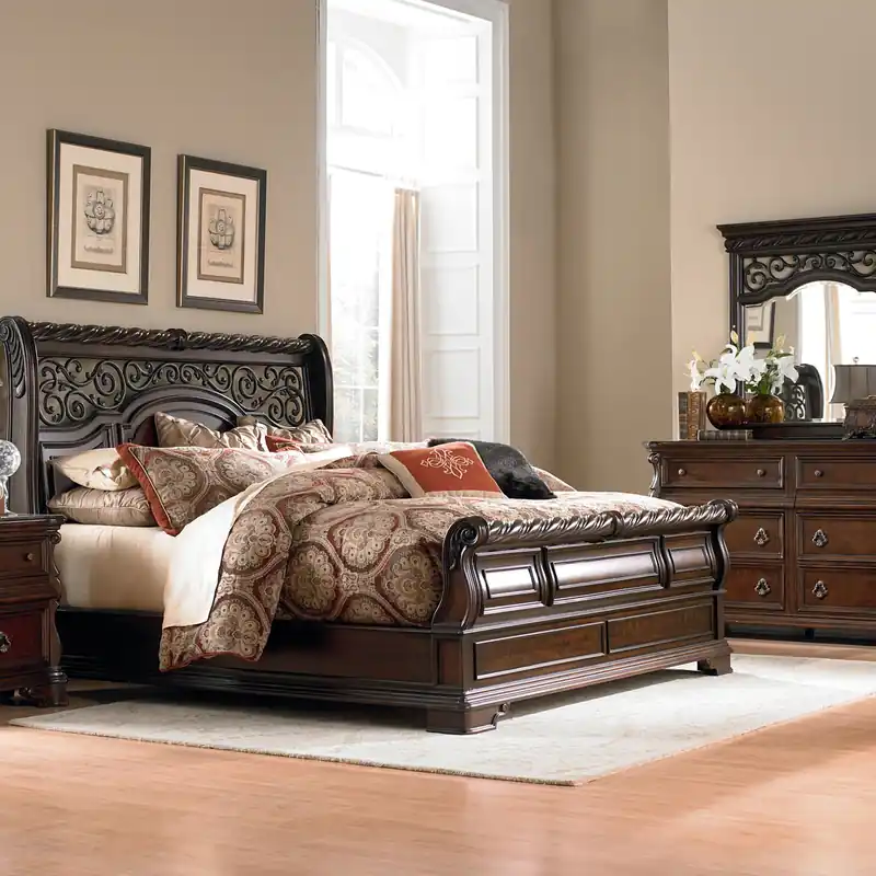 Arbor Place King Sleigh Bed, Dresser & Mirror, Night Stand - Liberty