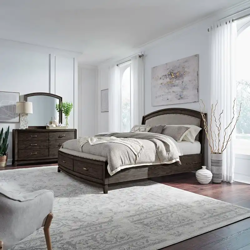 Avalon King Uph Storage Bed, Dresser & Mirror - Liberty