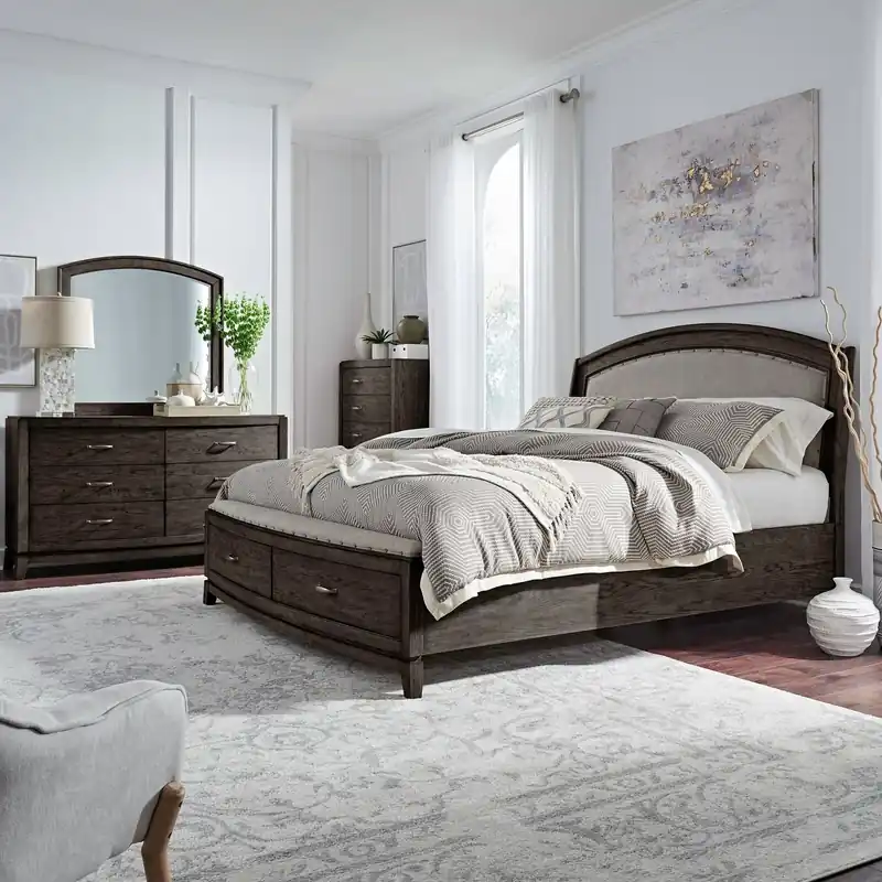 Avalon King Uph Storage Bed, Dresser & Mirror, Chest - Liberty