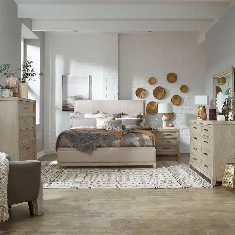Belmar King Uph Bed, Dresser & Mirror, Chest, Night Stand - Liberty