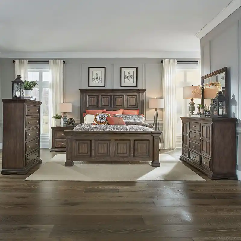 Big Valley King Panel Bed, Dresser & Mirror, Chest, Night Stand - Liberty