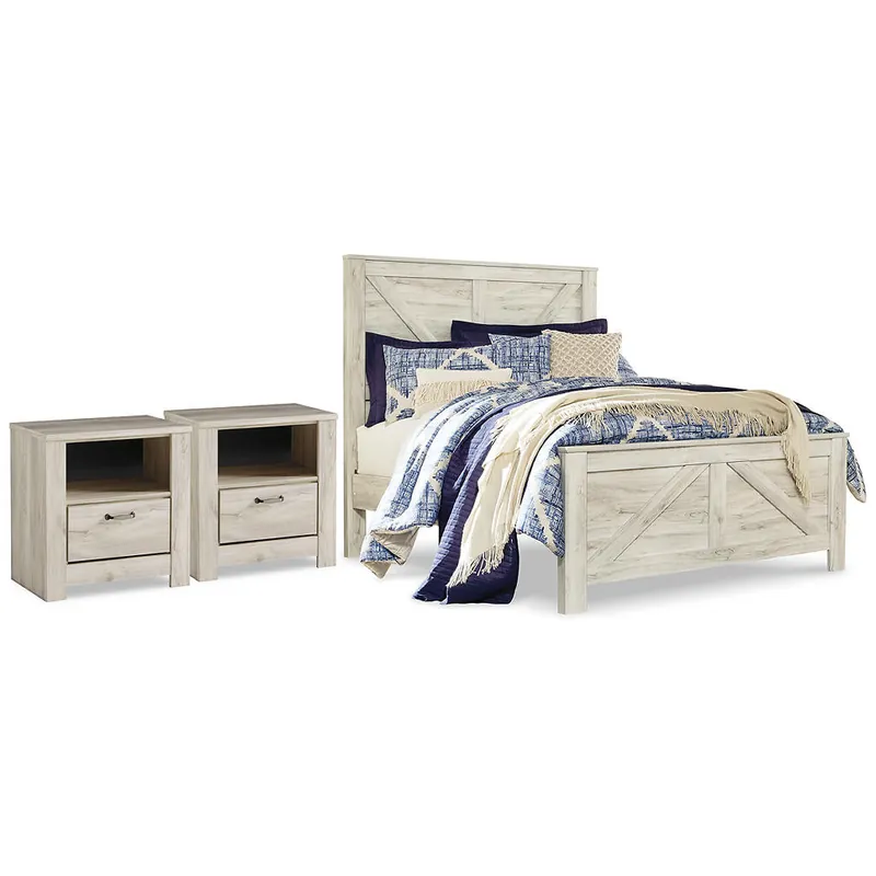 Bellaby Queen Crossbuck Panel Bed and 2 Nightstands - Signature Design by Ashley®