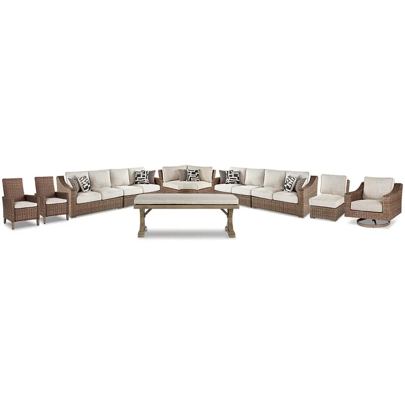 Beachcroft 4-Piece Outdoor Sectional, 2 Arm Chairs, Lounge Chair and Bench