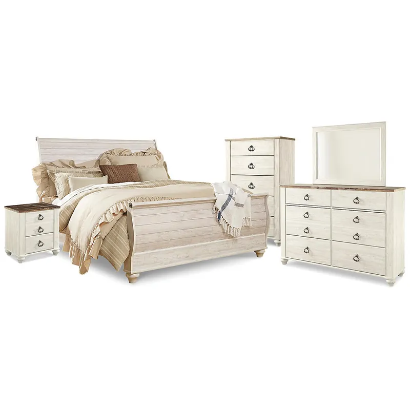 Willowton King Sleigh Bed, Dresser, Mirror, Chest and Nightstand - Signature Design by Ashley®