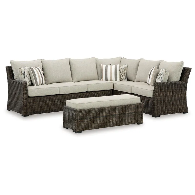 Brook Ranch Outdoor Sofa Sectional/Bench with Cushion (Set of 3) - Signature Design by Ashley®