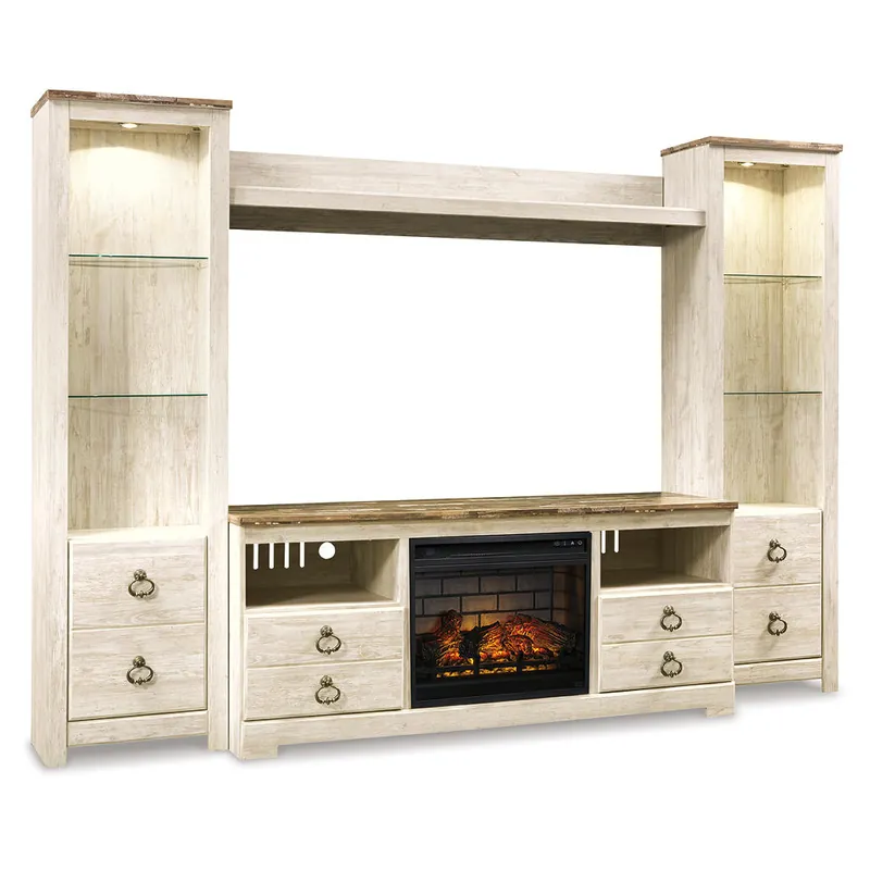 Willowton 4-Piece Entertainment Center with Electric Fireplace