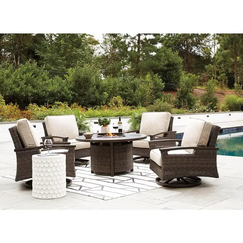 Paradise Trail Outdoor Fire Pit Table with 4 Lounge Chairs - Signature Design by Ashley®