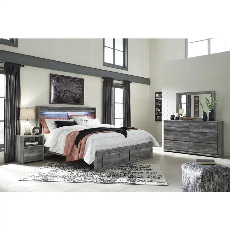 Baystorm King Panel Storage Bed with Mirrored Dresser and Nightstand - Signature Design by Ashley®