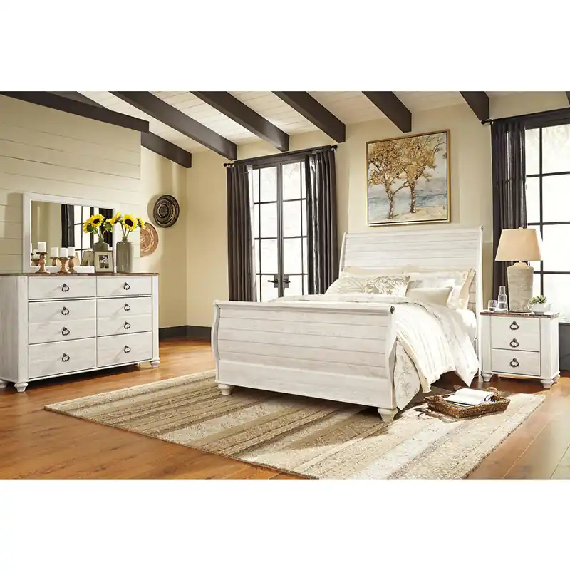 Willowton Queen Sleigh Bed with Mirrored Dresser and Nightstand - Signature Design by Ashley®