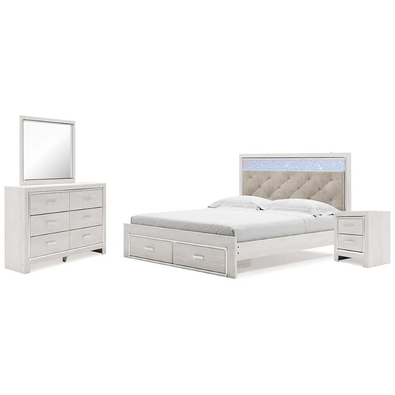 Altyra King Upholstered Panel Storage Bed, Dresser, Mirror and Nightstand - Signature Design by Ashley®
