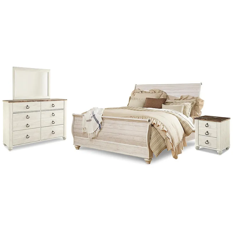 Willowton King Sleigh Bed, Dresser, Mirror and Nightstand - Signature Design by Ashley®