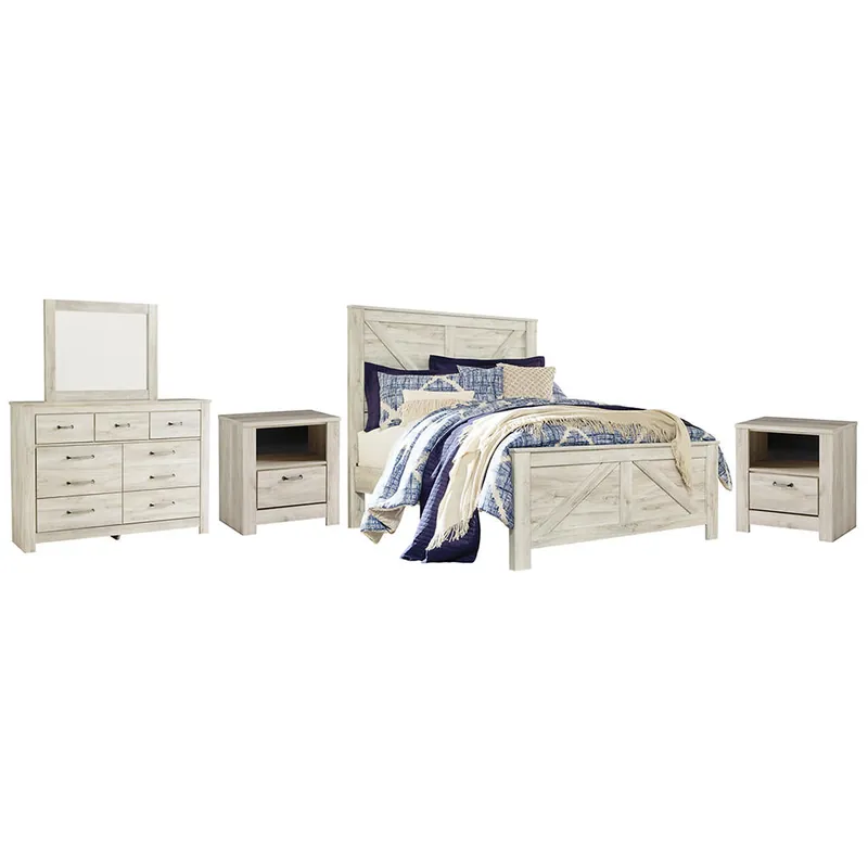 Bellaby Queen Crossbuck Panel Bed, Dresser, Mirror and 2 Nightstands - Signature Design by Ashley®