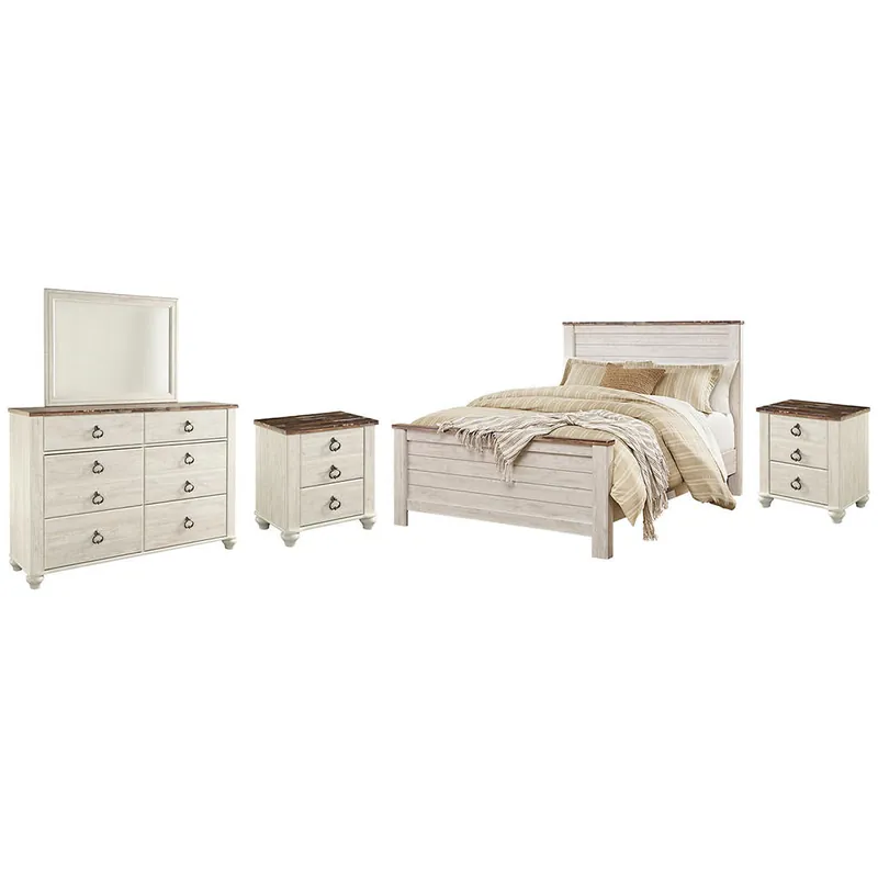 Willowton Queen Panel Bed, Dresser, Mirror and 2 Nightstands - Signature Design by Ashley®