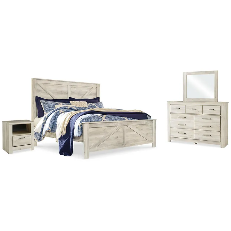 Bellaby King Crossbuck Panel Bed, Dresser, Mirror, and Nightstand - Signature Design by Ashley®