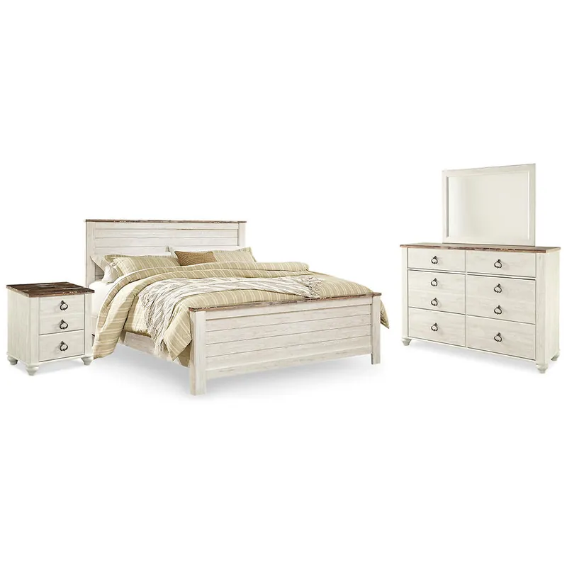 Willowton King Panel Bed, Dresser, Mirror, and Nightstand - Signature Design by Ashley®