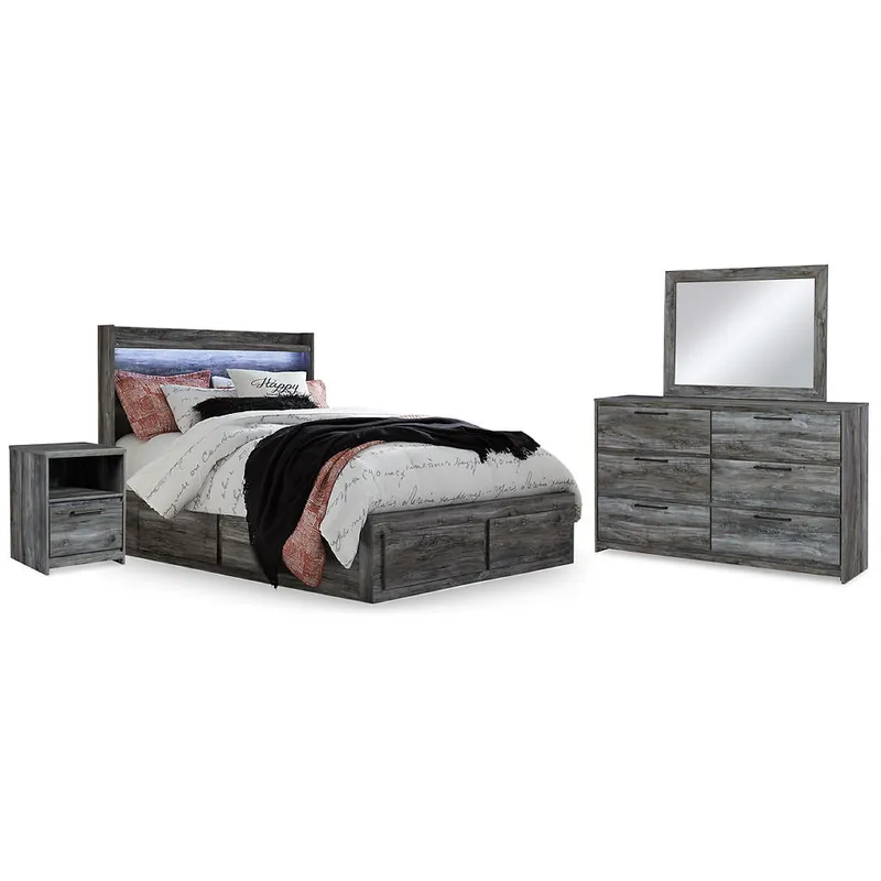 Baystorm Queen Panel Bed with 2 Side Storage, Dresser, Mirror, and Nightstand - Signature Design by Ashley®