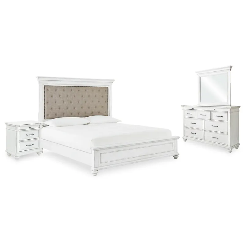 Kanwyn Queen Upholstered Panel Bed, Dresser, Mirror, and Nightstand - Benchcraft®