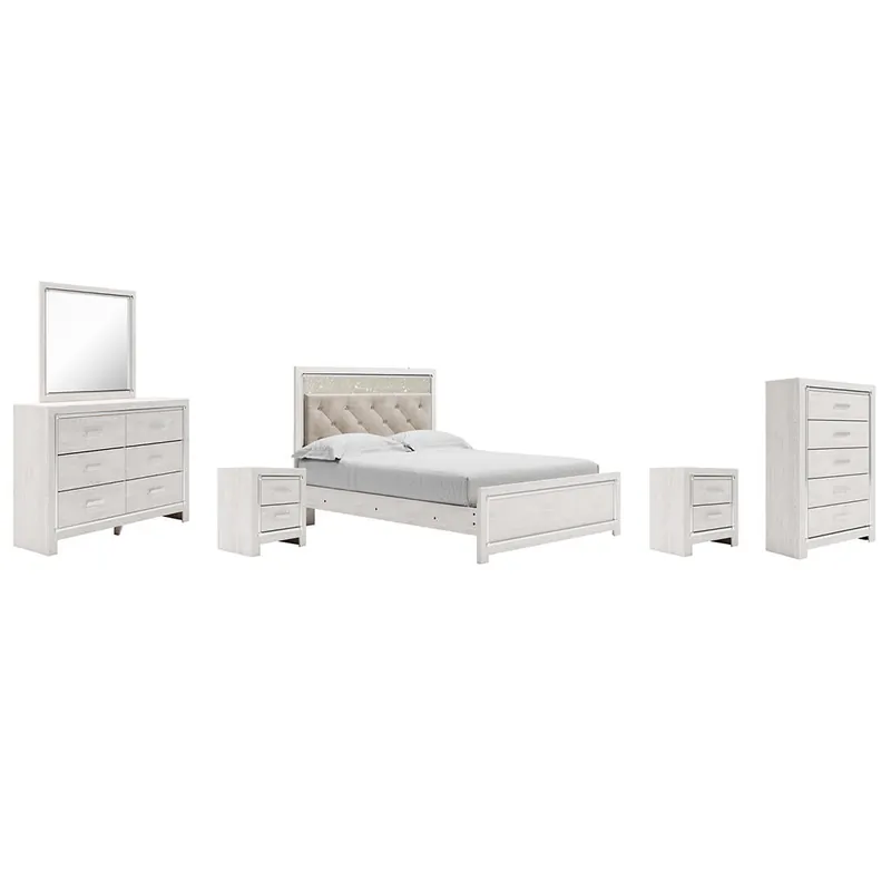 Altyra Queen Upholstered Panel Bed, Dresser, Mirror, Chest and 2 Nightstands - Signature Design by Ashley®
