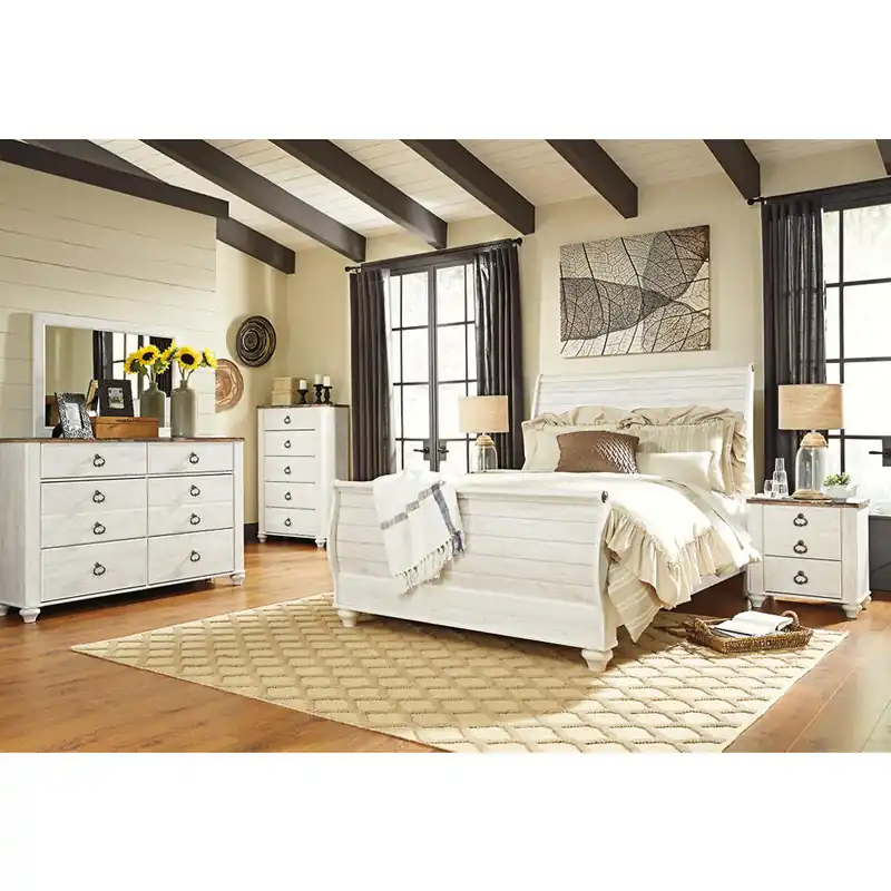 Willowton Queen Sleigh Bed, 2 Dressers, Mirror, Chest and 2 Nightstands - Signature Design by Ashley®