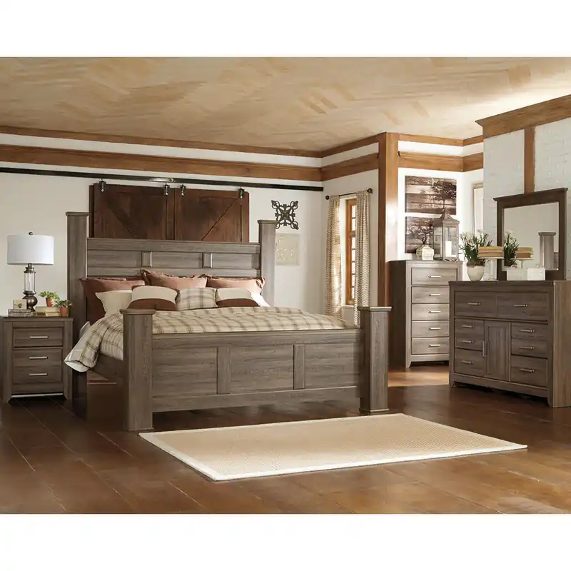 Juararo California King Poster Bed, Dresser, Mirror, Chest and 2 Nightstands - Signature Design by Ashley®