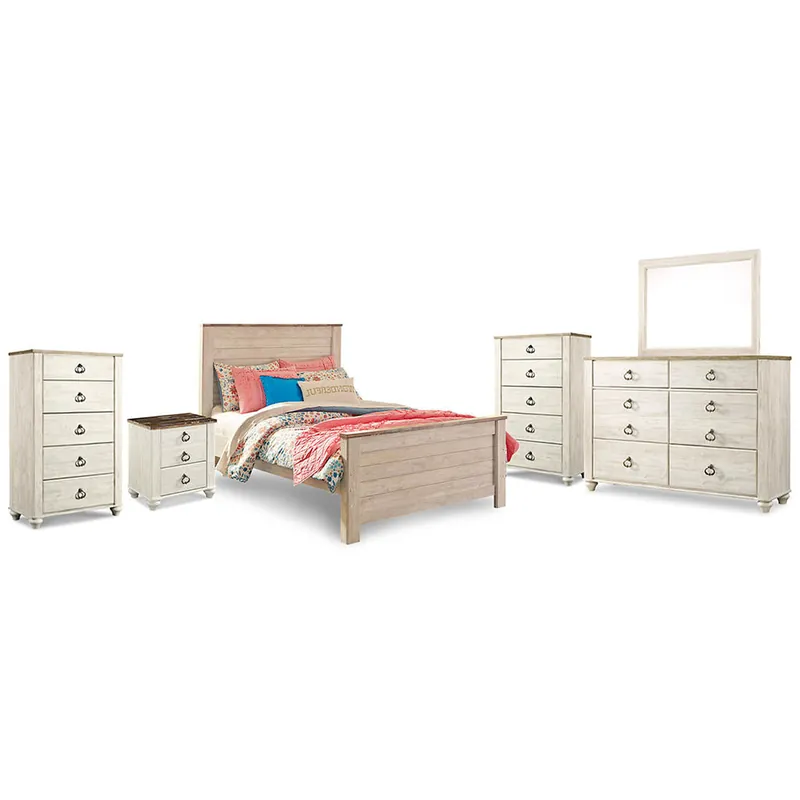 Willowton Full Panel Bed, Dresser, Mirror, 2 Chests and nightstand - Signature Design by Ashley®
