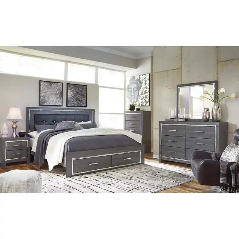 Lodanna King Upholstered Storage Bed, Dresser, Mirror, Chest and 2 Nightstands - Signature Design by Ashley®