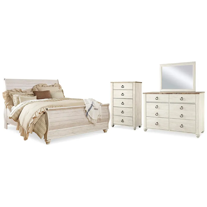 Willowton King Sleigh Bed, Dresser, Mirror and Chest - Signature Design by Ashley®