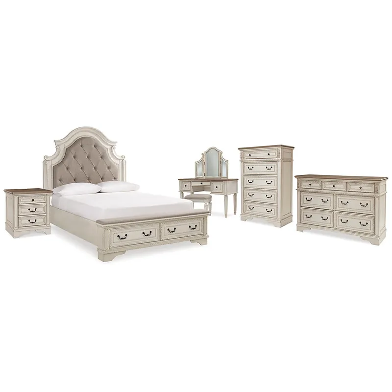Realyn Queen Upholstery Panel Bed, Dresser, Chest, Nightstand, and Vanity Set - Signature Design by Ashley®