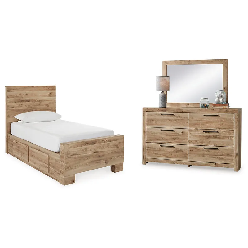 Hyanna Twin Panel Bed with 2 Side Storage, Dresser and Mirror - Signature Design by Ashley®