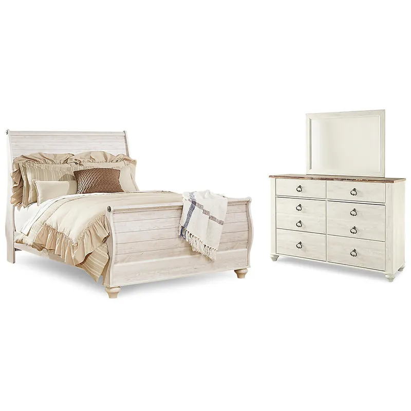 Willowton Queen Sleigh Bed, Dresser and Mirror - Signature Design by Ashley®