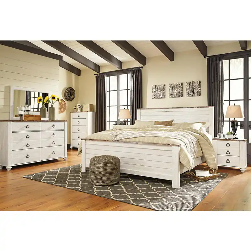 Willowton King Panel Bed, Dresser, Mirror, Chest and 2 Nightstands - Signature Design by Ashley®