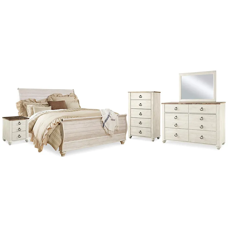 Willowton King Sleigh Bed, Dresser, Mirror, Chest and 2 Nightstands - Signature Design by Ashley®