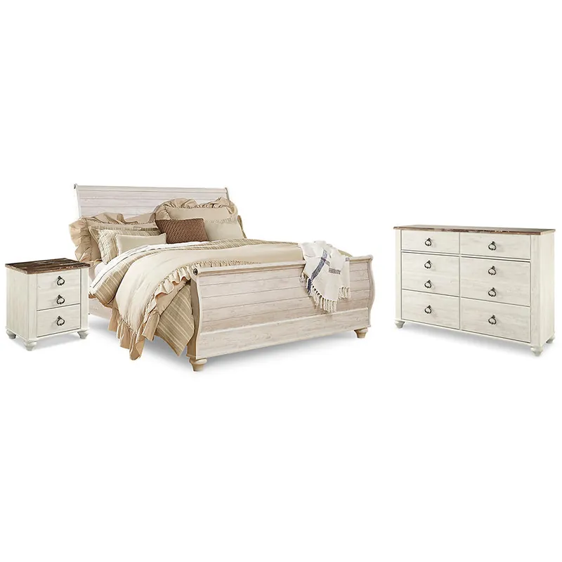 Willowton King Sleigh Bed, Dresser and Nightstand - Signature Design by Ashley®