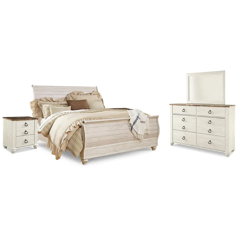 Willowton King Sleigh Bed, Dresser, Mirror and 2 Nightstands - Signature Design by Ashley®