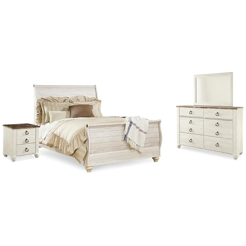 Willowton Queen Sleigh Bed, Dresser, Mirror and 2 Nightstands - Signature Design by Ashley®