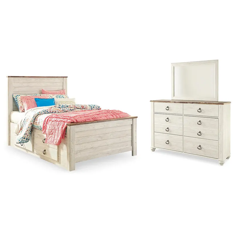 Willowton Full Panel Bed with Storage, Dresser and Mirror - Signature Design by Ashley®
