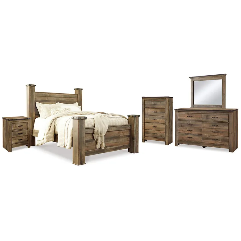Trinell Queen Poster Bed, Dresser, Mirror, Chest and 2 Nightstands - Signature Design by Ashley®