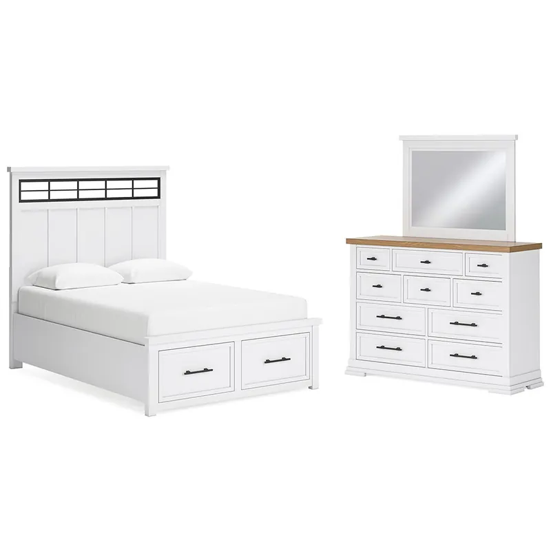 DOORBUSTER! Ashbryn Queen Panel Storage Bed, Dresser and Mirror - Benchcraft®