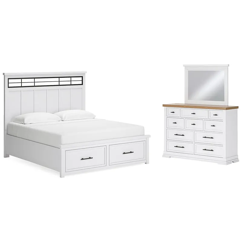 Ashbryn King Panel Storage Bed, Dresser and Mirror - Benchcraft®