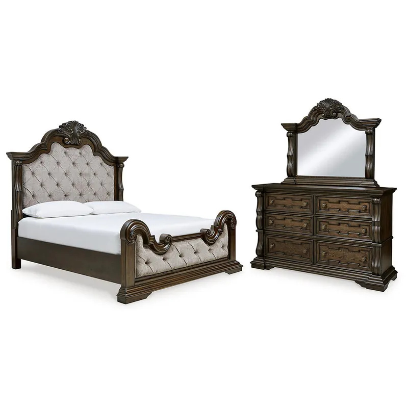 Maylee California King Upholstered Bed, Dresser and Mirror - Signature Design by Ashley®